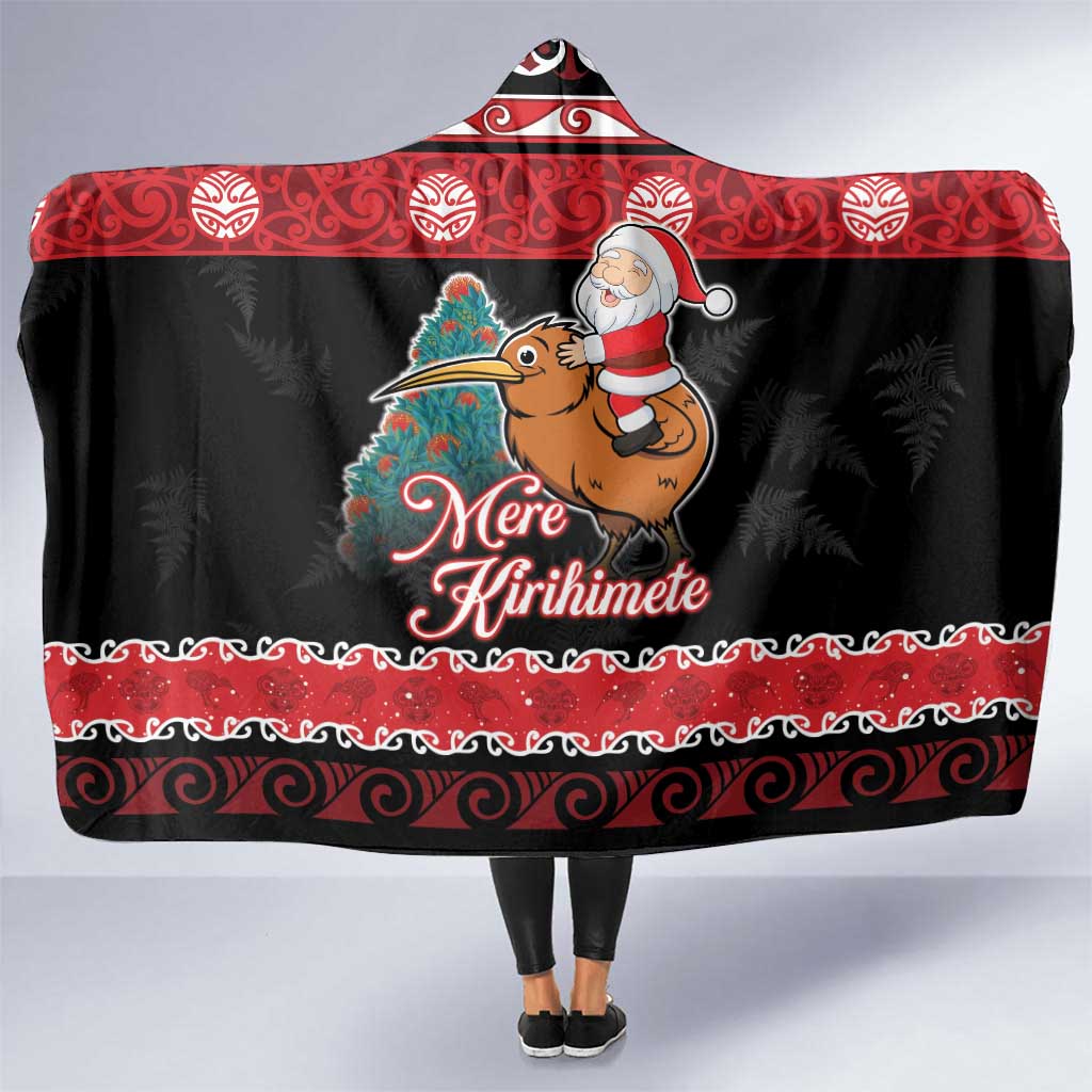 New Zealand Christmas Hooded Blanket Funny Santa Riding Kiwi Meri Kirihimete LT05 One Size Black - Polynesian Pride