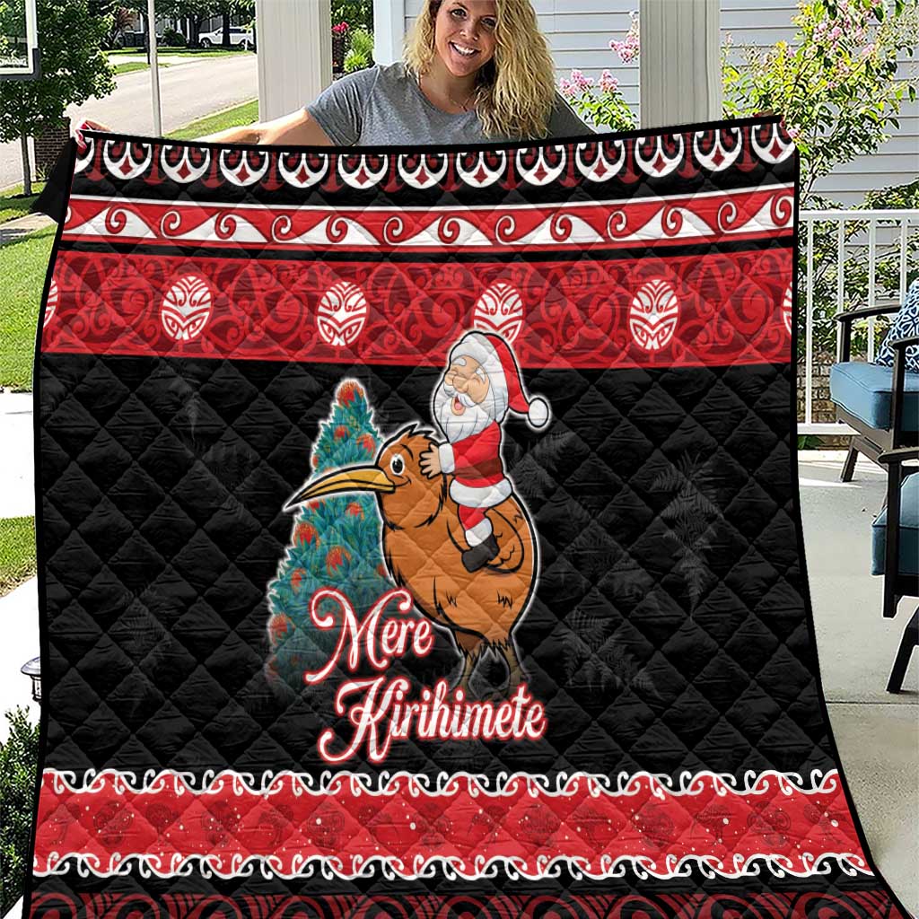 New Zealand Christmas Quilt Funny Santa Riding Kiwi Meri Kirihimete