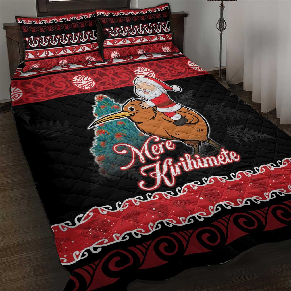 New Zealand Christmas Quilt Bed Set Funny Santa Riding Kiwi Meri Kirihimete