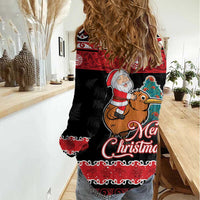 New Zealand Christmas Women Casual Shirt Funny Santa Riding Kiwi Meri Kirihimete