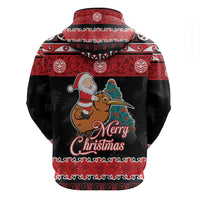 New Zealand Christmas Zip Hoodie Funny Santa Riding Kiwi Meri Kirihimete LT05 - Polynesian Pride