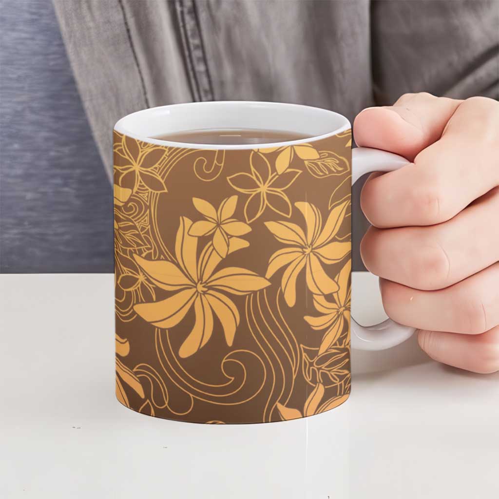 Tiare Tahiti Ceramic Mug Brown Polynesia Motifs - Polynesian Pride