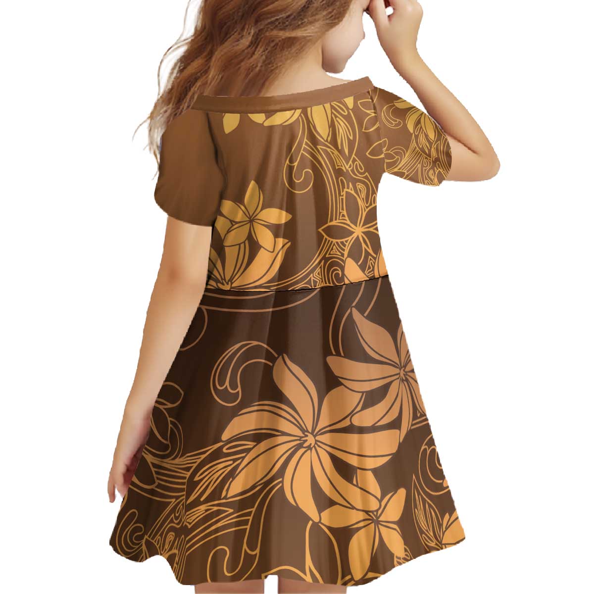Tiare Tahiti Family Matching Off The Shoulder Long Sleeve Dress and Hawaiian Shirt Brown Polynesia Motifs - Polynesian Pride