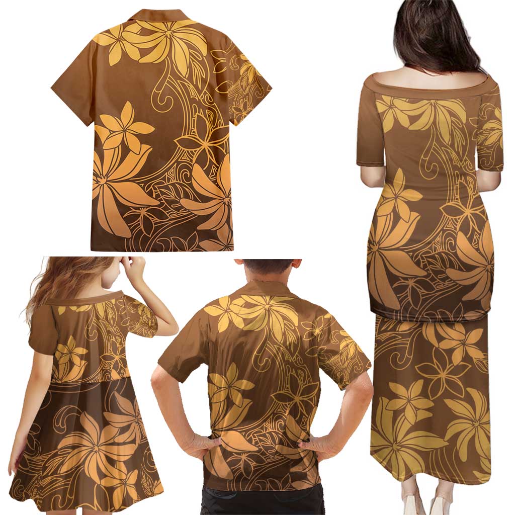 Tiare Tahiti Family Matching Puletasi and Hawaiian Shirt Brown Polynesia Motifs - Polynesian Pride
