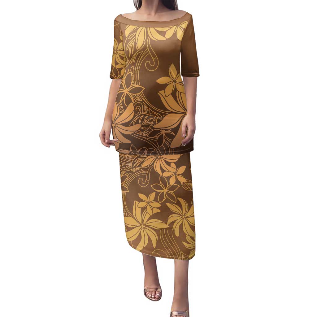 Tiare Tahiti Family Matching Puletasi and Hawaiian Shirt Brown Polynesia Motifs - Polynesian Pride