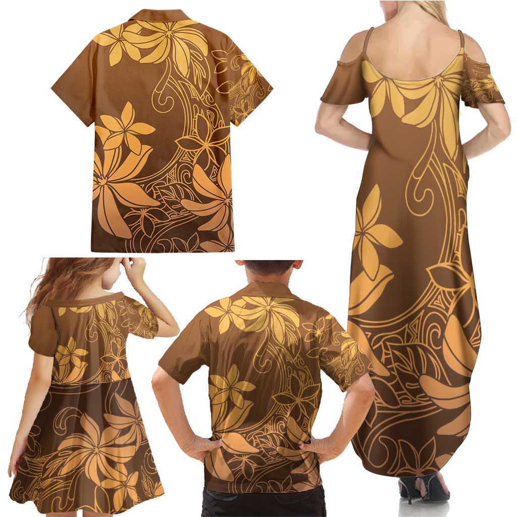 Tiare Tahiti Family Matching Summer Maxi Dress and Hawaiian Shirt Brown Polynesia Motifs - Polynesian Pride
