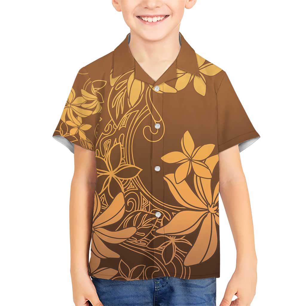 Tiare Tahiti Kid Hawaiian Shirt Brown Polynesia Motifs - Polynesian Pride