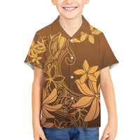 Tiare Tahiti Kid Hawaiian Shirt Brown Polynesia Motifs - Polynesian Pride