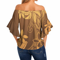 Tiare Tahiti Off Shoulder Wrap Waist Top Brown Polynesia Motifs LT05 - Polynesian Pride