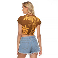 Tiare Tahiti Raglan Cropped T Shirt Brown Polynesia Motifs - Polynesian Pride