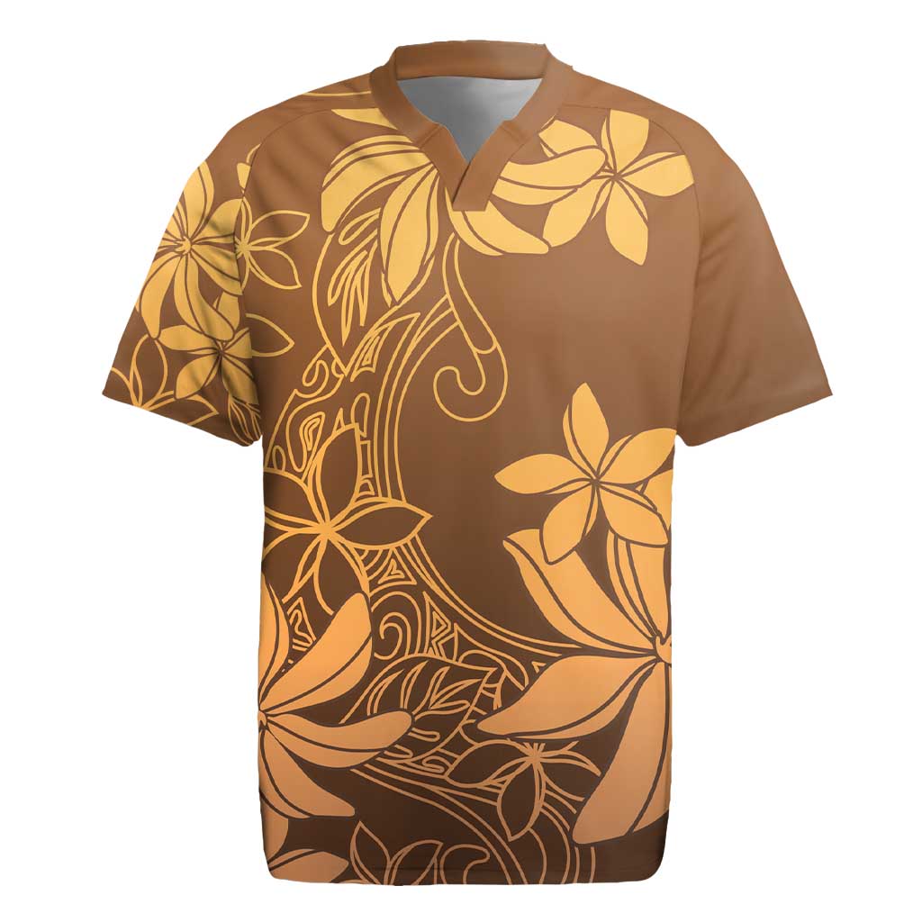 Tiare Tahiti Rugby Jersey Brown Polynesia Motifs - Polynesian Pride