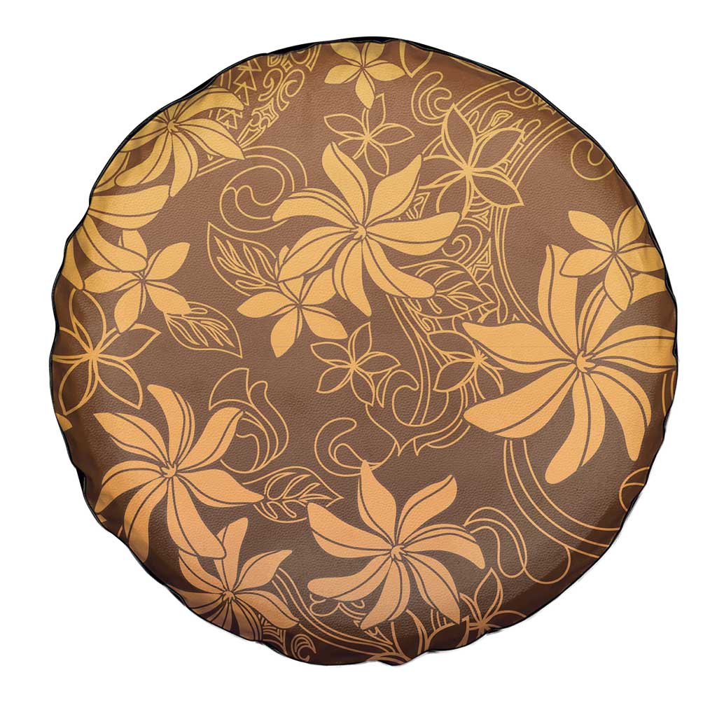 Tiare Tahiti Spare Tire Cover Brown Polynesia Motifs - Polynesian Pride