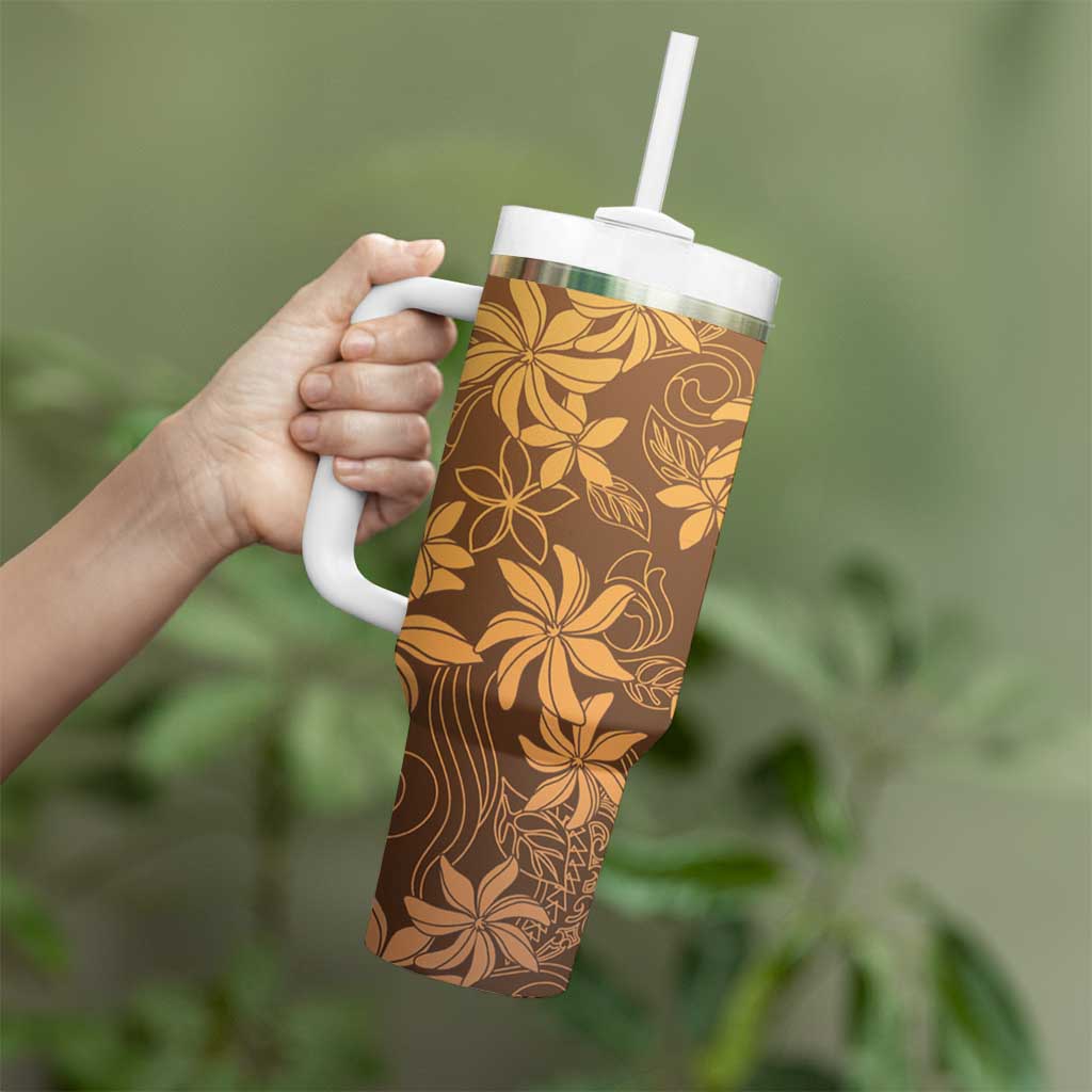 Tiare Tahiti Tumbler With Handle Brown Polynesia Motifs - Polynesian Pride