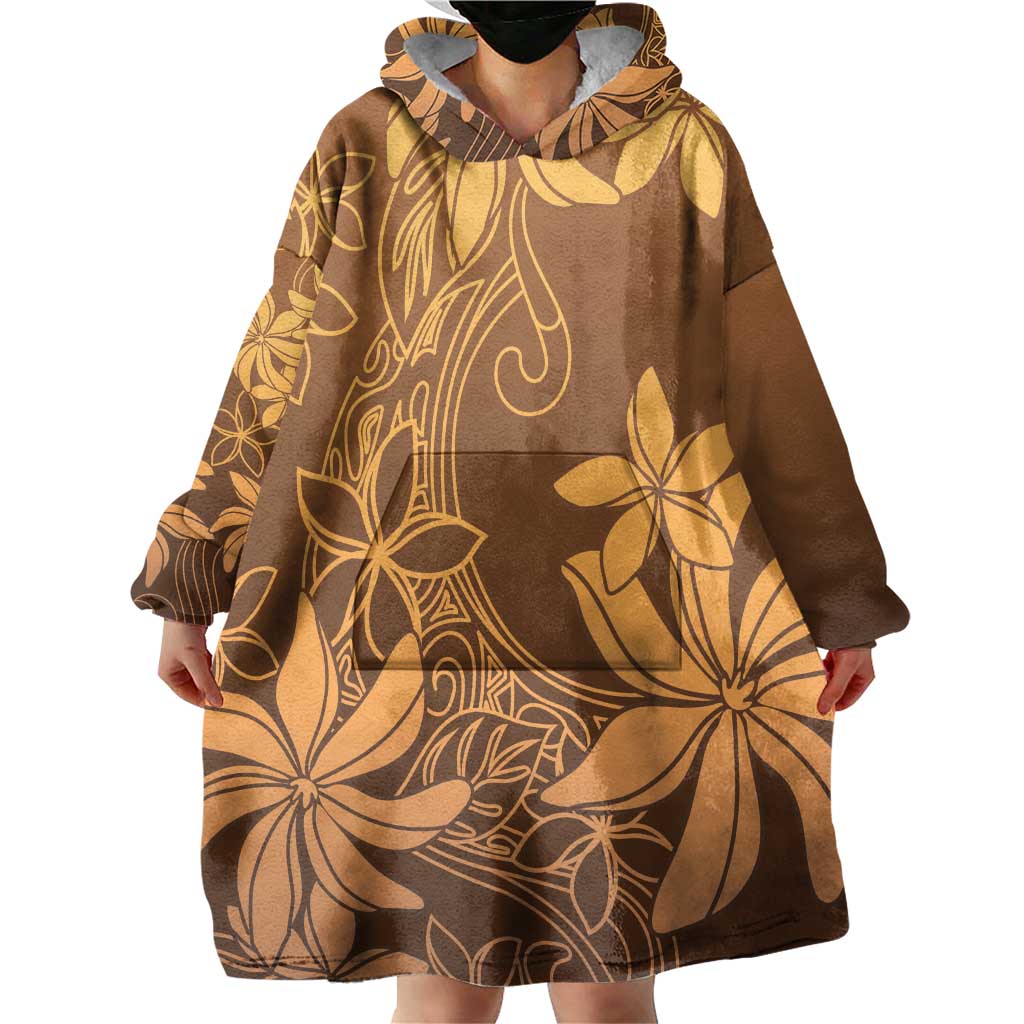 Tiare Tahiti Wearable Blanket Hoodie Brown Polynesia Motifs - Polynesian Pride