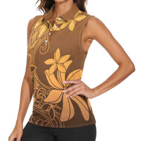 Tiare Tahiti Women Sleeveless Polo Shirt Brown Polynesia Motifs - Polynesian Pride