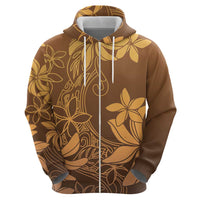 Tiare Tahiti Zip Hoodie Brown Polynesia Motifs - Polynesian Pride