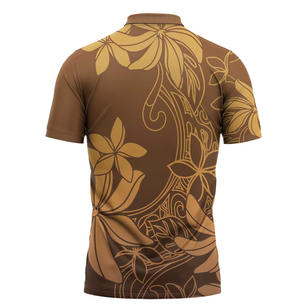 Tiare Tahiti Zipper Polo Shirt Brown Polynesia Motifs - Polynesian Pride