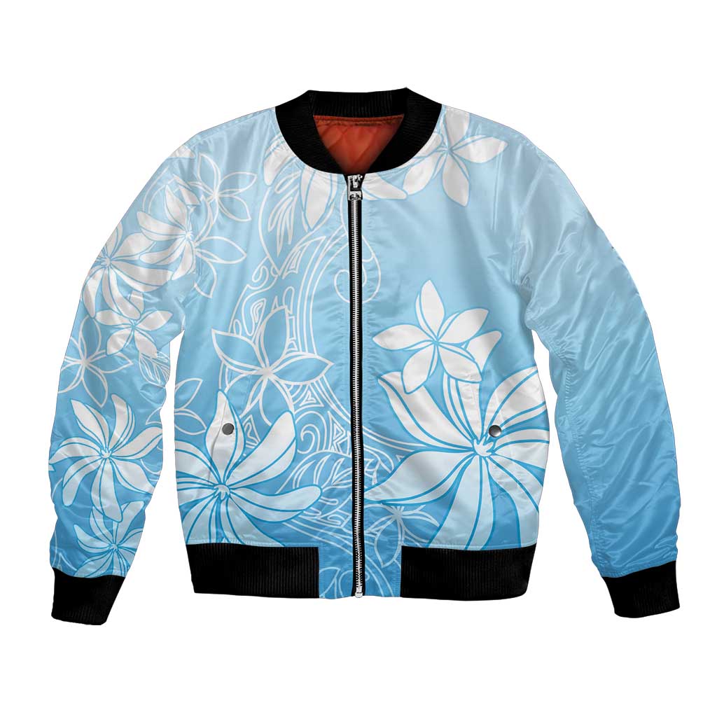 Tiare Tahiti Bomber Jacket Blue Polynesia Motifs - Polynesian Pride