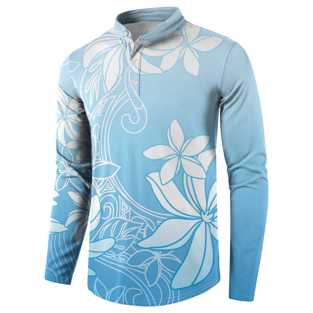 Tiare Tahiti Button Sweatshirt Blue Polynesia Motifs - Polynesian Pride
