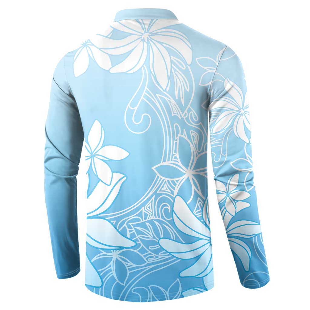 Tiare Tahiti Button Sweatshirt Blue Polynesia Motifs - Polynesian Pride