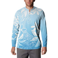 Tiare Tahiti Button Sweatshirt Blue Polynesia Motifs - Polynesian Pride
