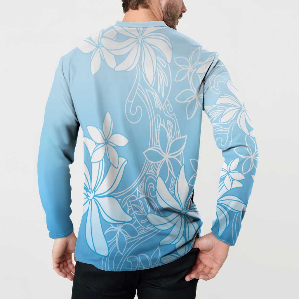 Tiare Tahiti Button Sweatshirt Blue Polynesia Motifs - Polynesian Pride