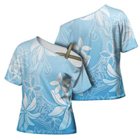 Tiare Tahiti Cross Shoulder Shirt Blue Polynesia Motifs - Polynesian Pride