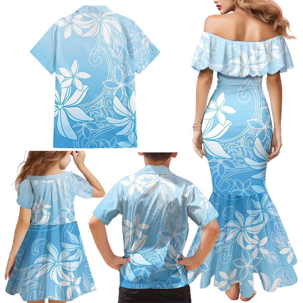 Tiare Tahiti Family Matching Mermaid Dress and Hawaiian Shirt Blue Polynesia Motifs - Polynesian Pride