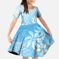 Tiare Tahiti Family Matching Off The Shoulder Long Sleeve Dress and Hawaiian Shirt Blue Polynesia Motifs - Polynesian Pride