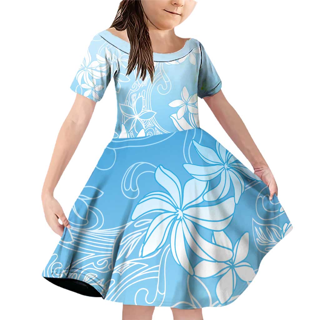 Tiare Tahiti Family Matching Off Shoulder Short Dress and Hawaiian Shirt Blue Polynesia Motifs - Polynesian Pride