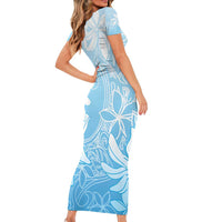 Tiare Tahiti Family Matching Short Sleeve Bodycon Dress and Hawaiian Shirt Blue Polynesia Motifs - Polynesian Pride