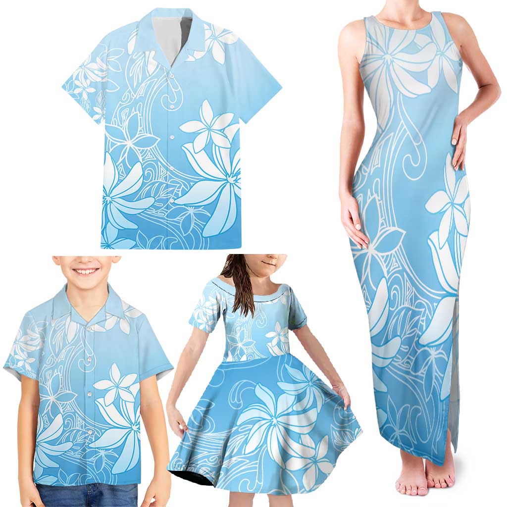 Tiare Tahiti Family Matching Tank Maxi Dress and Hawaiian Shirt Blue Polynesia Motifs - Polynesian Pride