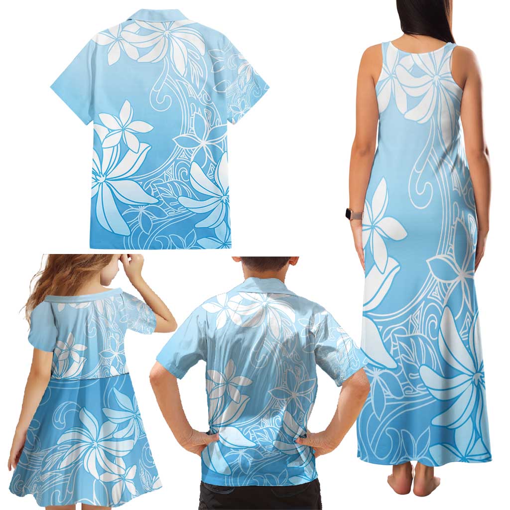 Tiare Tahiti Family Matching Tank Maxi Dress and Hawaiian Shirt Blue Polynesia Motifs - Polynesian Pride