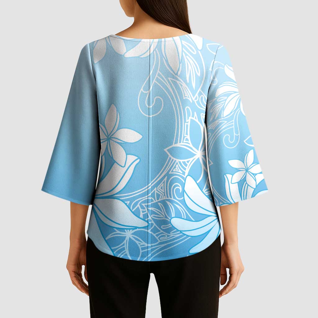 Tiare Tahiti Kimono Sleeve Blouse Blue Polynesia Motifs - Polynesian Pride