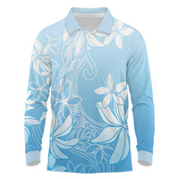 Tiare Tahiti Long Sleeve Polo Shirt Blue Polynesia Motifs - Polynesian Pride