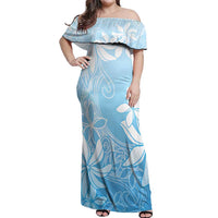 Tiare Tahiti Off Shoulder Maxi Dress Blue Polynesia Motifs - Polynesian Pride