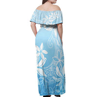 Tiare Tahiti Off Shoulder Maxi Dress Blue Polynesia Motifs - Polynesian Pride