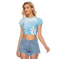 Tiare Tahiti Raglan Cropped T Shirt Blue Polynesia Motifs - Polynesian Pride