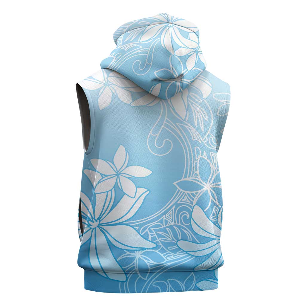 Tiare Tahiti Sleeveless Hoodie Blue Polynesia Motifs - Polynesian Pride