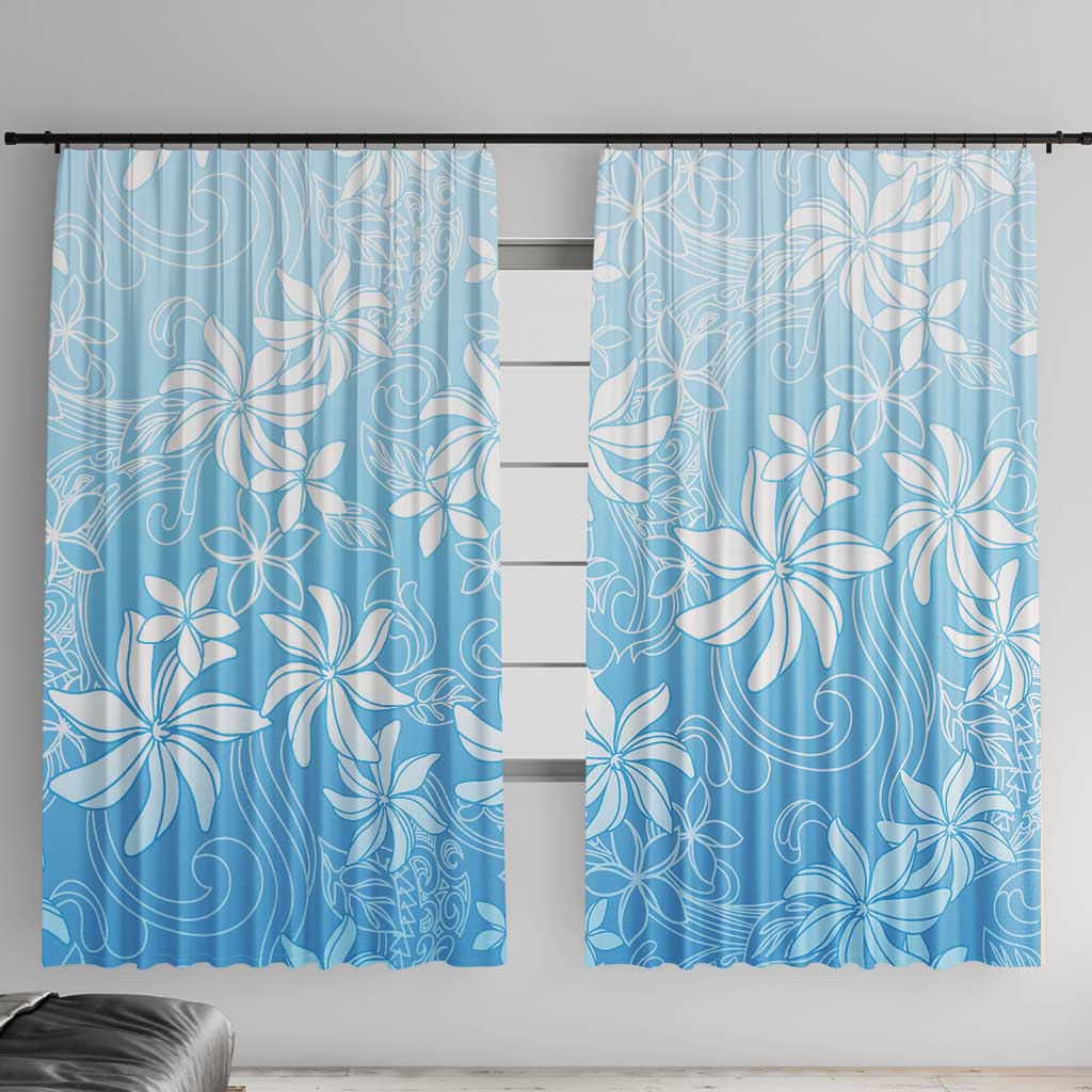 Tiare Tahiti Window Curtain Blue Polynesia Motifs - Polynesian Pride