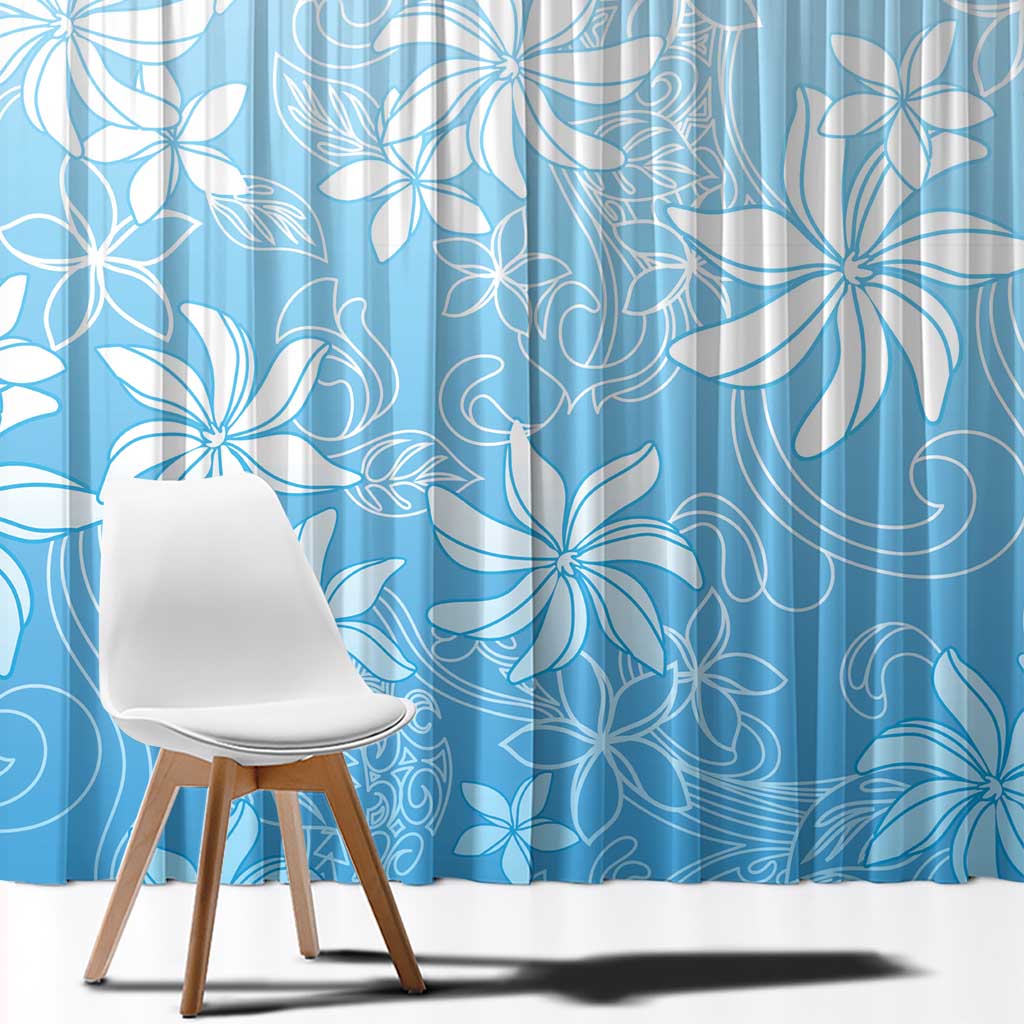 Tiare Tahiti Window Curtain Blue Polynesia Motifs - Polynesian Pride