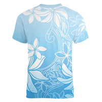Tiare Tahiti Women V-Neck T-Shirt Blue Polynesia Motifs - Polynesian Pride