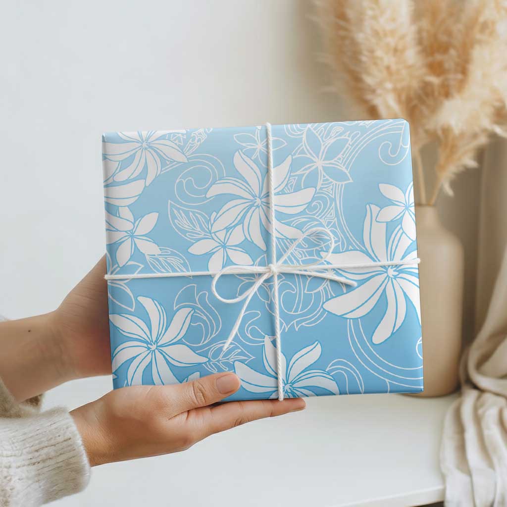 Tiare Tahiti Wrapping Paper Blue Polynesia Motifs - Polynesian Pride