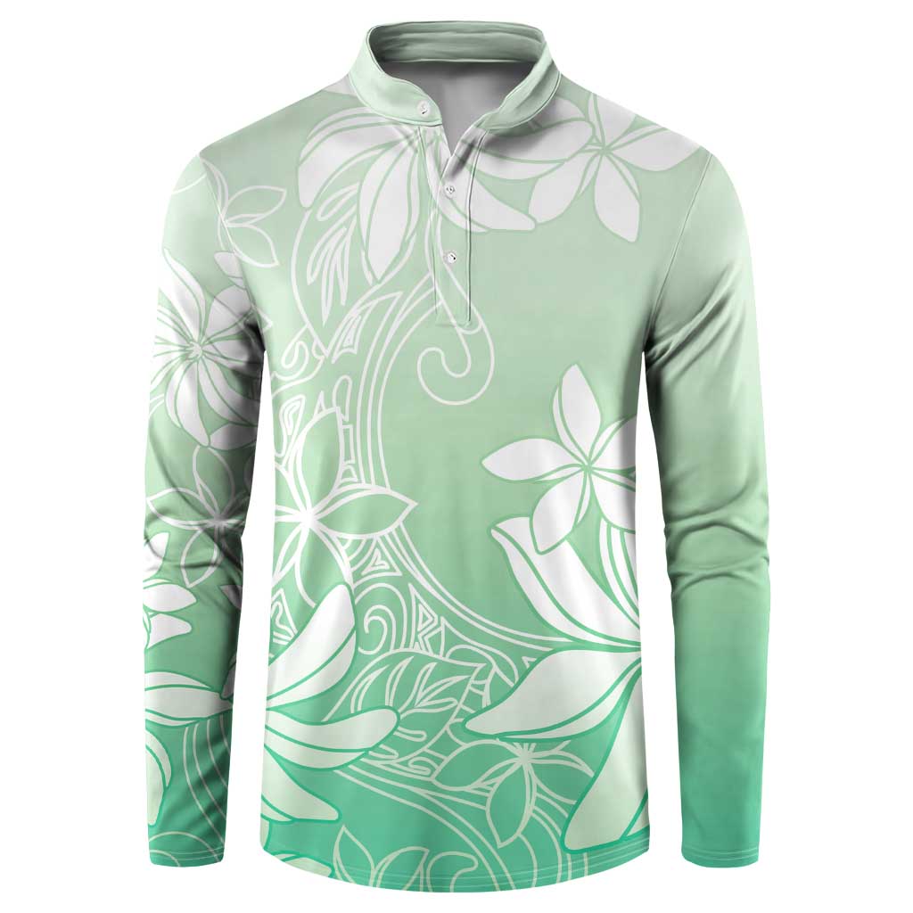 Tiare Tahiti Button Sweatshirt Matcha Polynesia Motifs - Polynesian Pride
