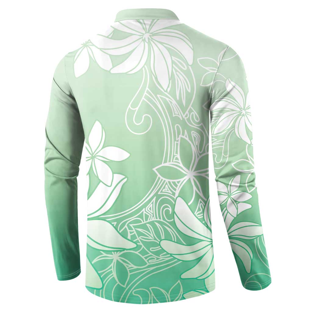 Tiare Tahiti Button Sweatshirt Matcha Polynesia Motifs - Polynesian Pride