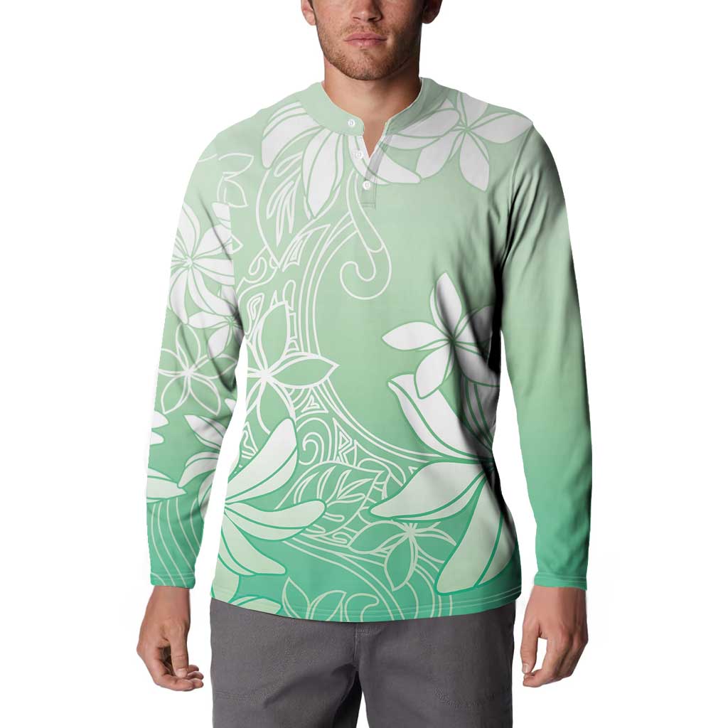 Tiare Tahiti Button Sweatshirt Matcha Polynesia Motifs - Polynesian Pride