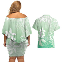 Tiare Tahiti Couples Matching Off Shoulder Short Dress and Hawaiian Shirt Matcha Polynesia Motifs - Polynesian Pride