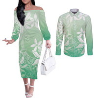 Tiare Tahiti Couples Matching Off The Shoulder Long Sleeve Dress and Long Sleeve Button Shirt Matcha Polynesia Motifs - Polynesian Pride