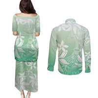 Tiare Tahiti Couples Matching Puletasi and Long Sleeve Button Shirt Matcha Polynesia Motifs - Polynesian Pride