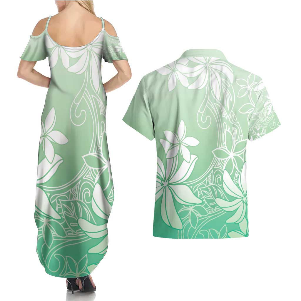 Tiare Tahiti Couples Matching Summer Maxi Dress and Hawaiian Shirt Matcha Polynesia Motifs - Polynesian Pride